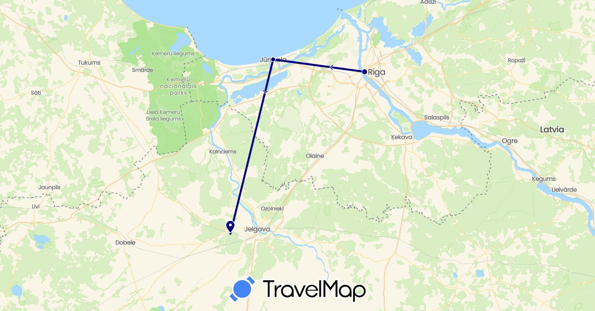 TravelMap itinerary: driving in Latvia (Europe)